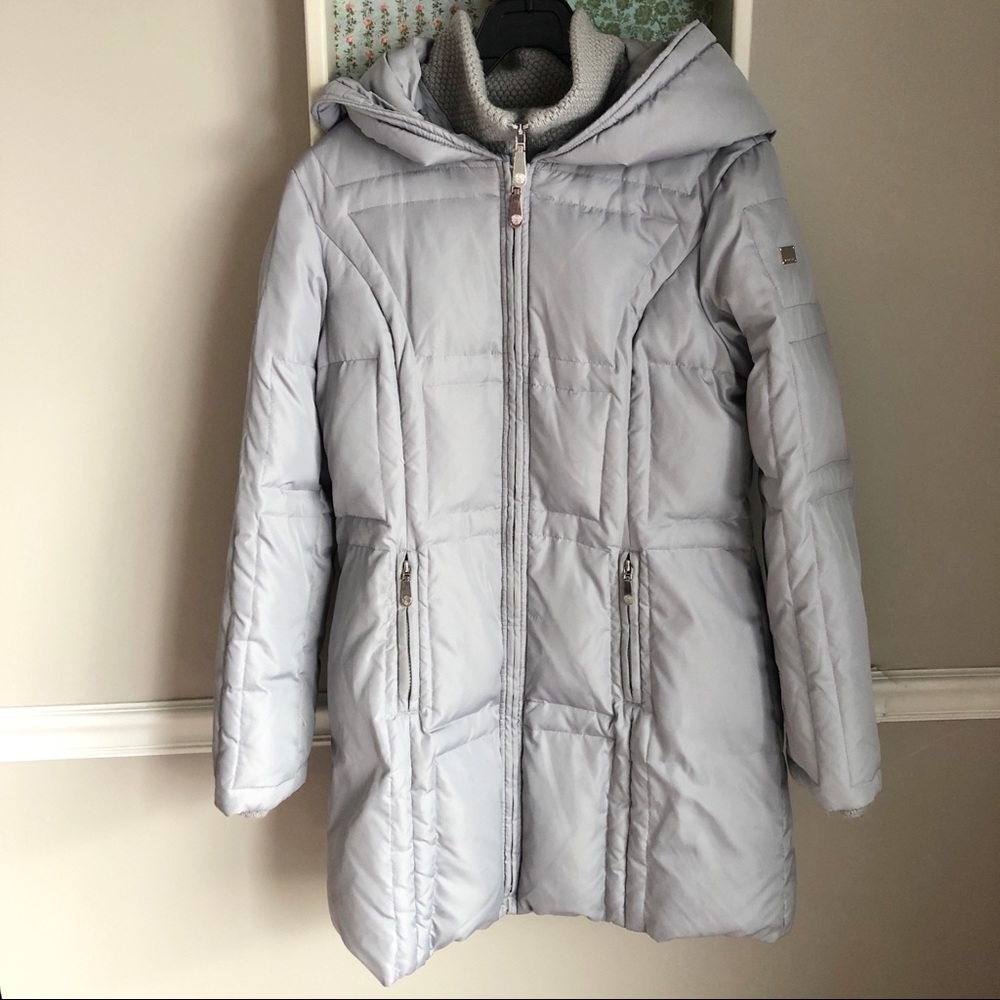 Vince Camuto Down Puffer Long Coat with Hood Gray Large